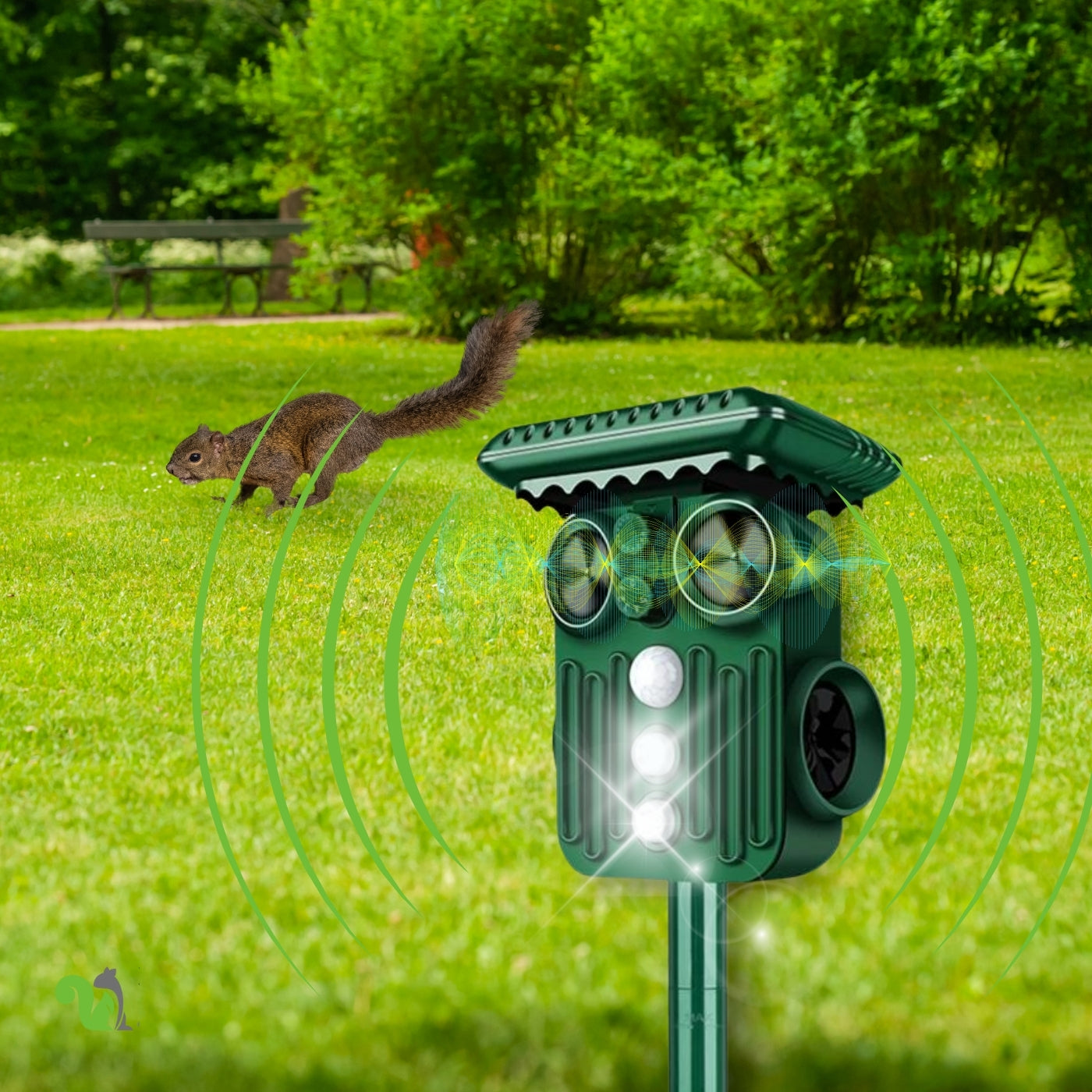 Upgraded Ultrasonic Solar Squirrel Repeller - 5 Adjustable Modes