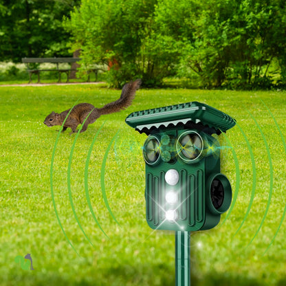 Upgraded Ultrasonic Solar Squirrel Repeller - 5 Adjustable Modes